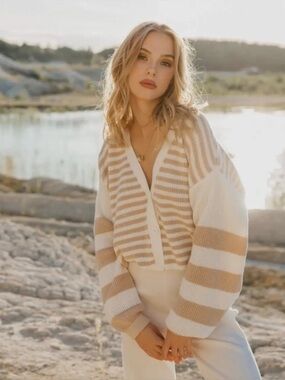 Striped V-Neck Button Cardigan BNWT